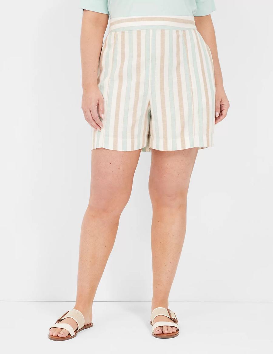 Stripes Lane Bryant Pull-On Linen Stripe Women Shorts | YIH6850RQ