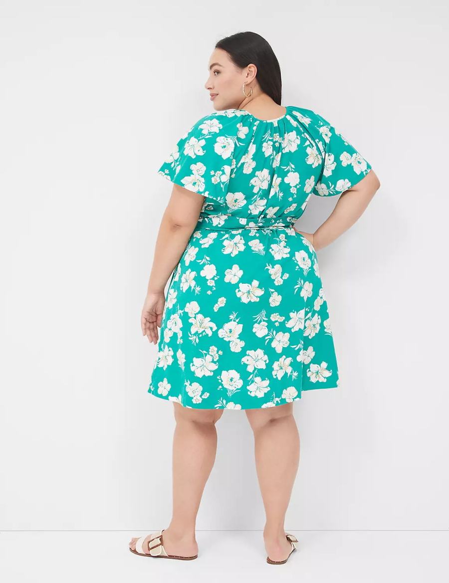 Turquoise Lane Bryant Flutter-Sleeve Tie-Waist Women Casual Dress | LIW8632NZ