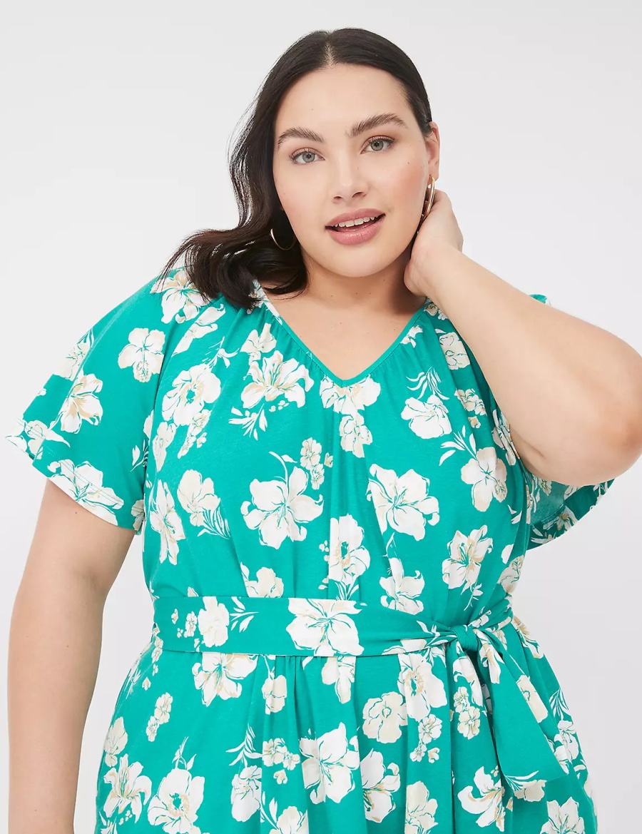 Turquoise Lane Bryant Flutter-Sleeve Tie-Waist Women Casual Dress | LIW8632NZ