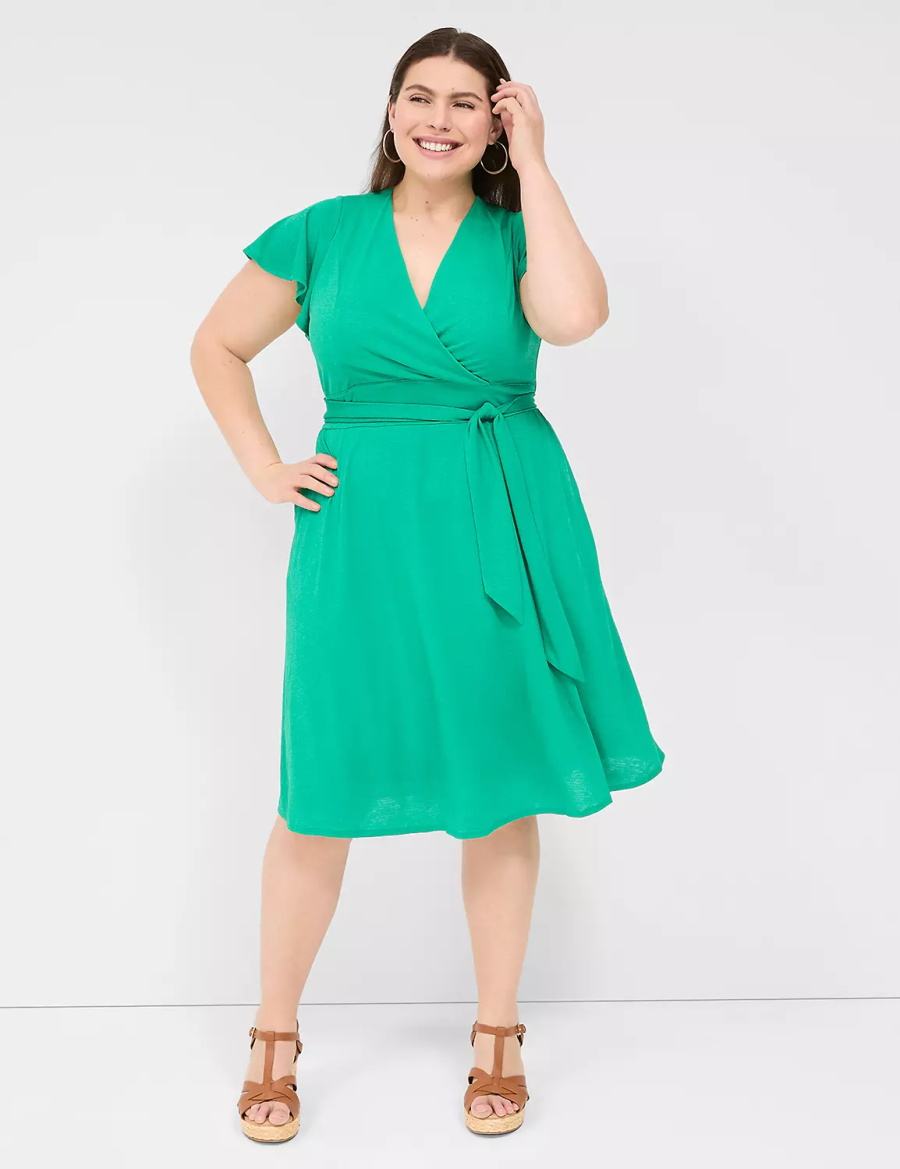 Turquoise Lane Bryant Lena Surplice-Neck Women Knitted Dress | SVL2696NI