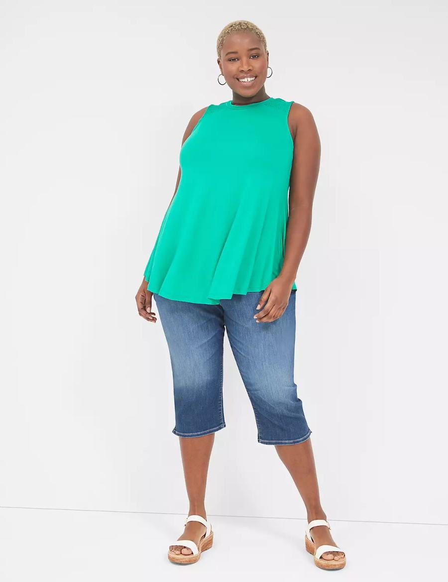 Turquoise Lane Bryant Max Swing High-Neck Smocked-Shoulder Tunic Women T Shirts | NXS8619QW