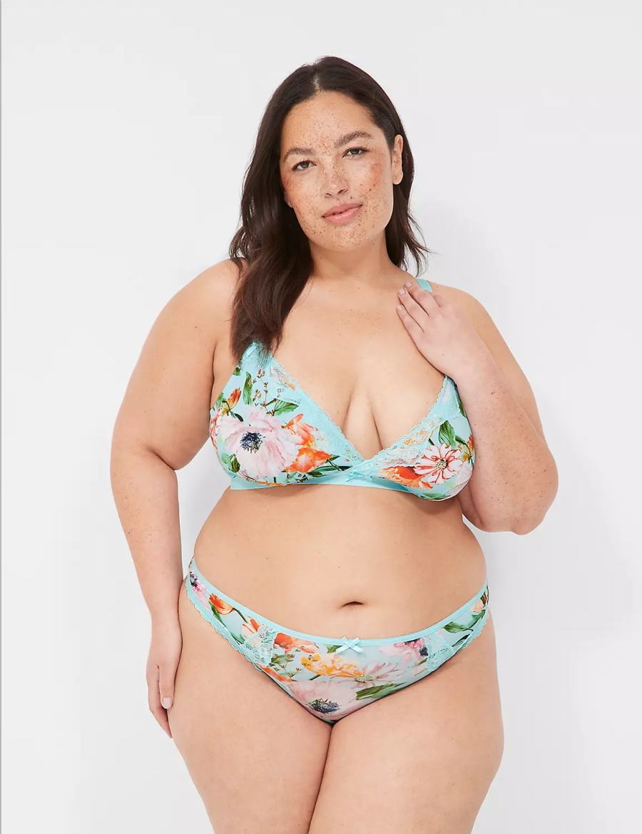 Turquoise Lane Bryant Printed Lace-Trim Tanga Women Briefs | VJG5023NM