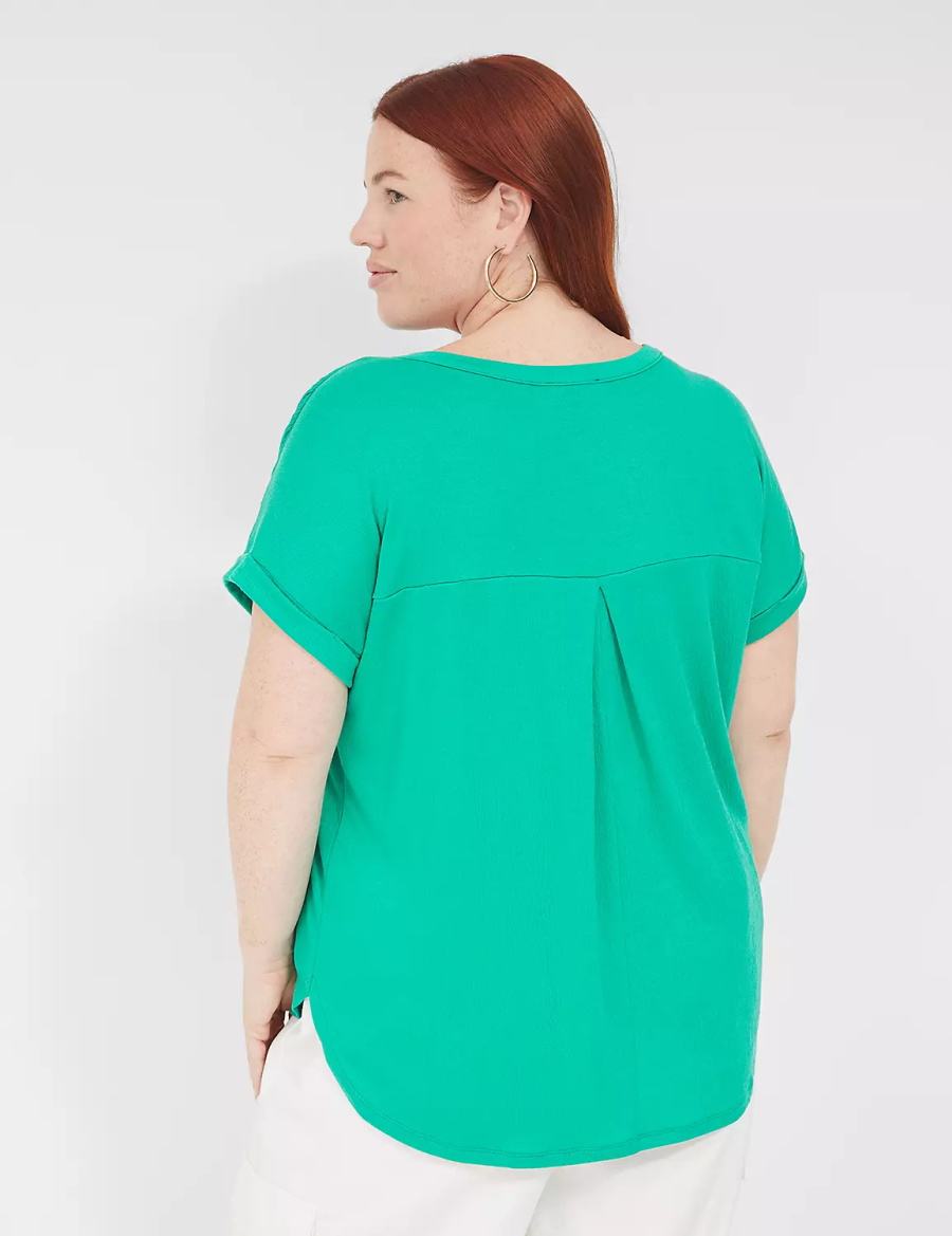 Turquoise Lane Bryant Relaxed Gauze Notch-Neck Women Shirts | CEX2595NM