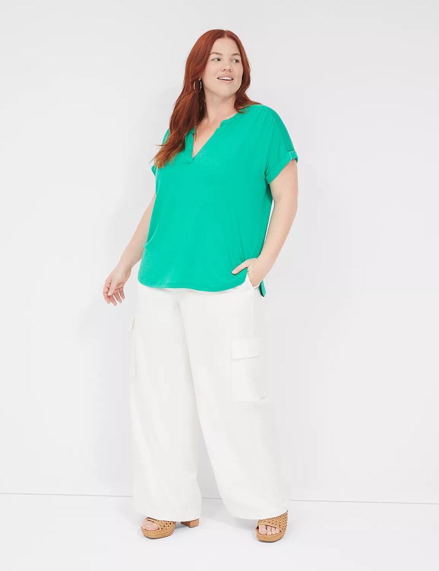 Turquoise Lane Bryant Relaxed Gauze Notch-Neck Women Shirts | CEX2595NM