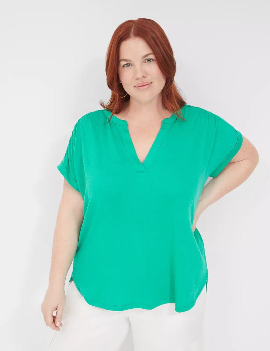 Turquoise Lane Bryant Relaxed Gauze Notch-Neck Women Shirts | CEX2595NM