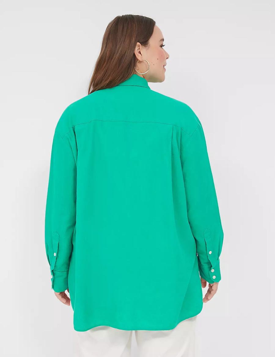 Turquoise Lane Bryant Relaxed Linen Button-Down Women Shirts | LTP1679HP