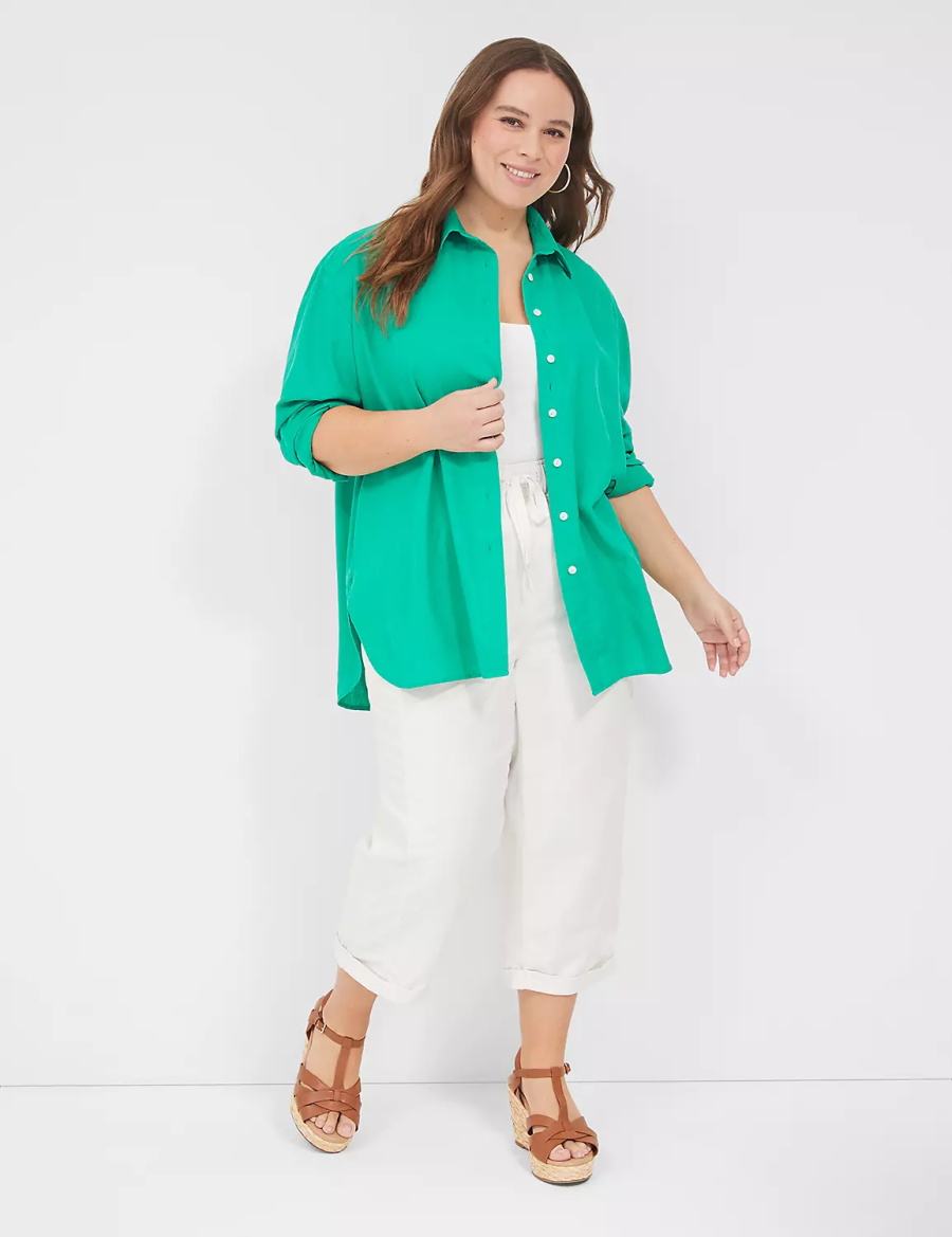 Turquoise Lane Bryant Relaxed Linen Button-Down Women Shirts | LTP1679HP