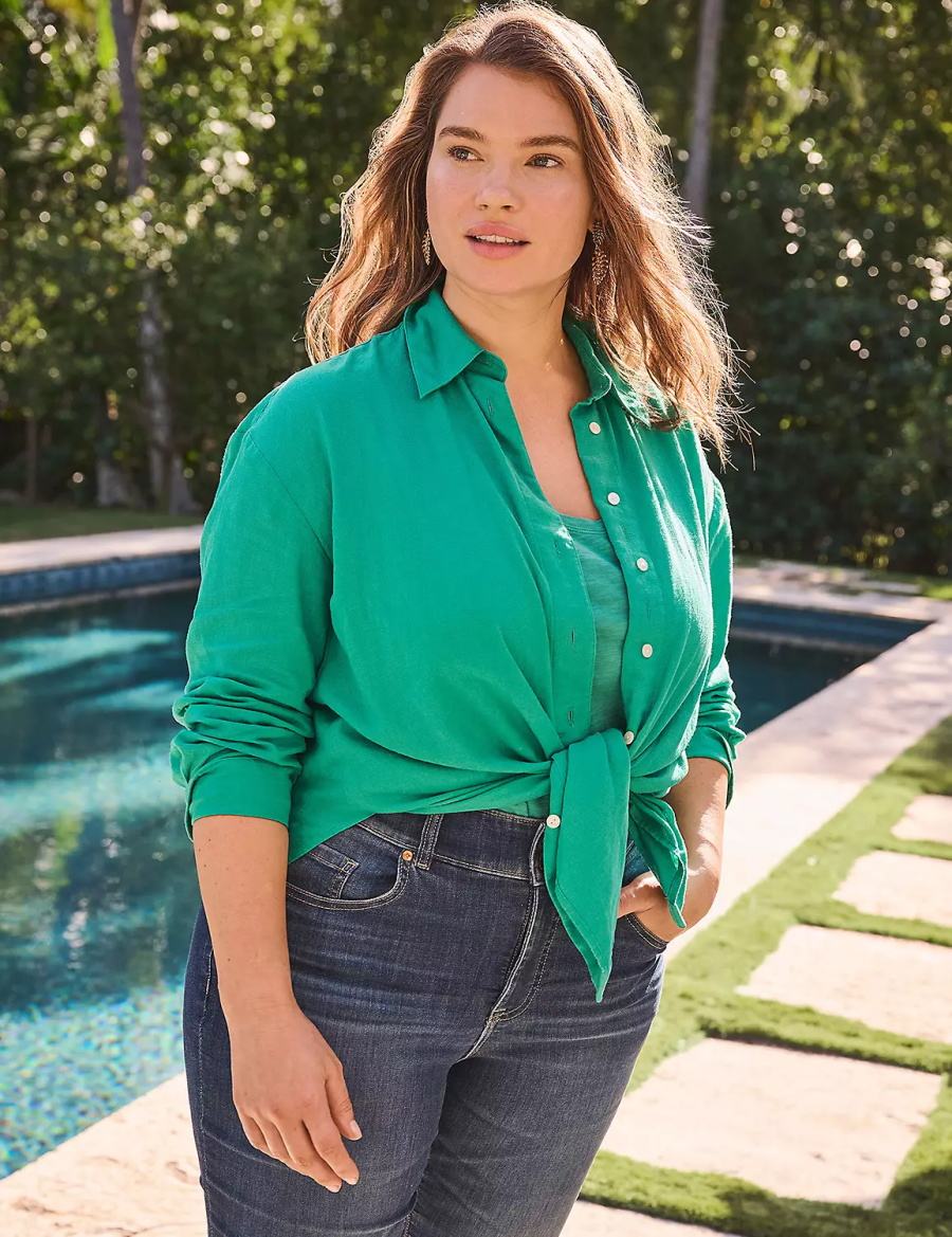 Turquoise Lane Bryant Relaxed Linen Button-Down Women Shirts | LTP1679HP