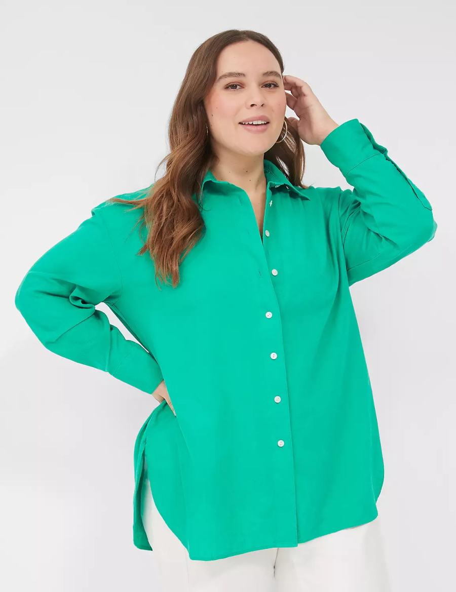 Turquoise Lane Bryant Relaxed Linen Button-Down Women Shirts | LTP1679HP