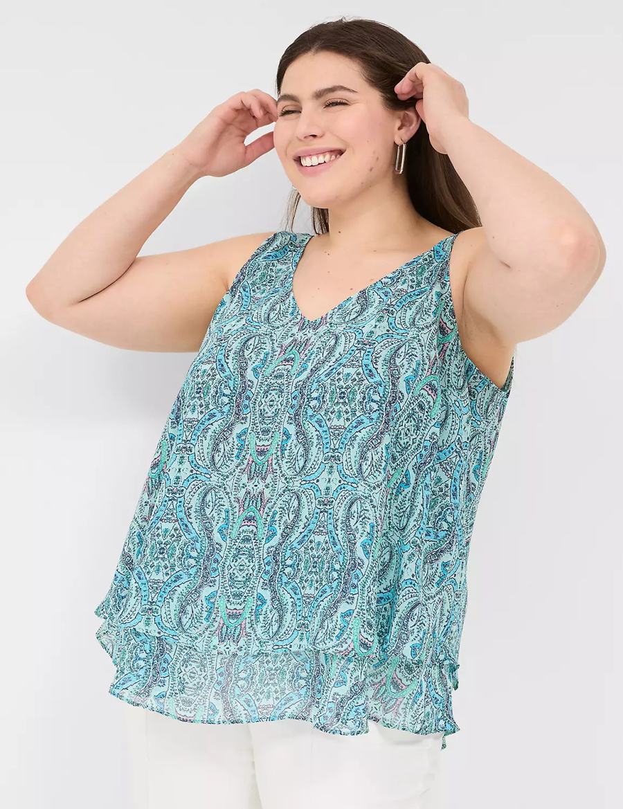 Turquoise Lane Bryant Swing Double-Layer Chiffon Women Tank Top | ZED5825BC