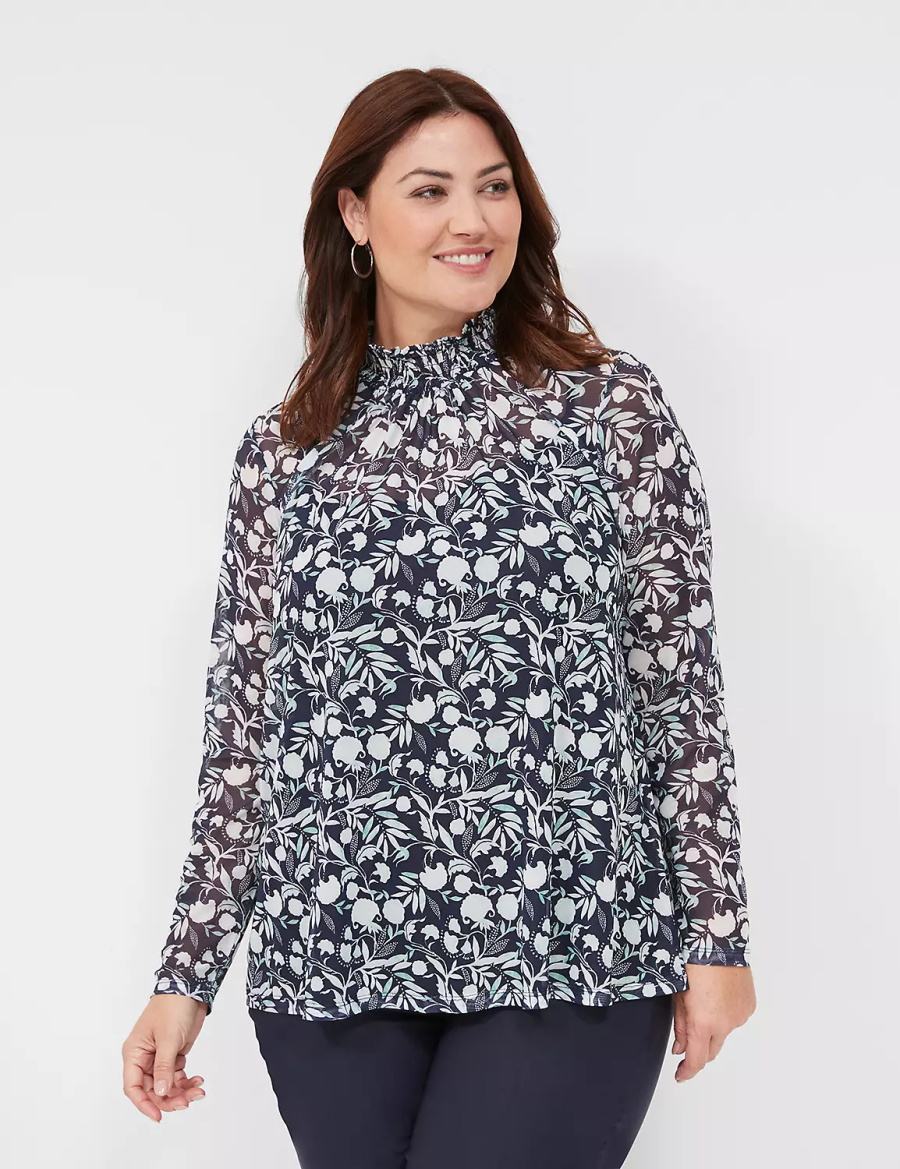 Turquoise Lane Bryant Swing Smocked-Neck Top With Attached Cami Women Blouse | KAP2374QA