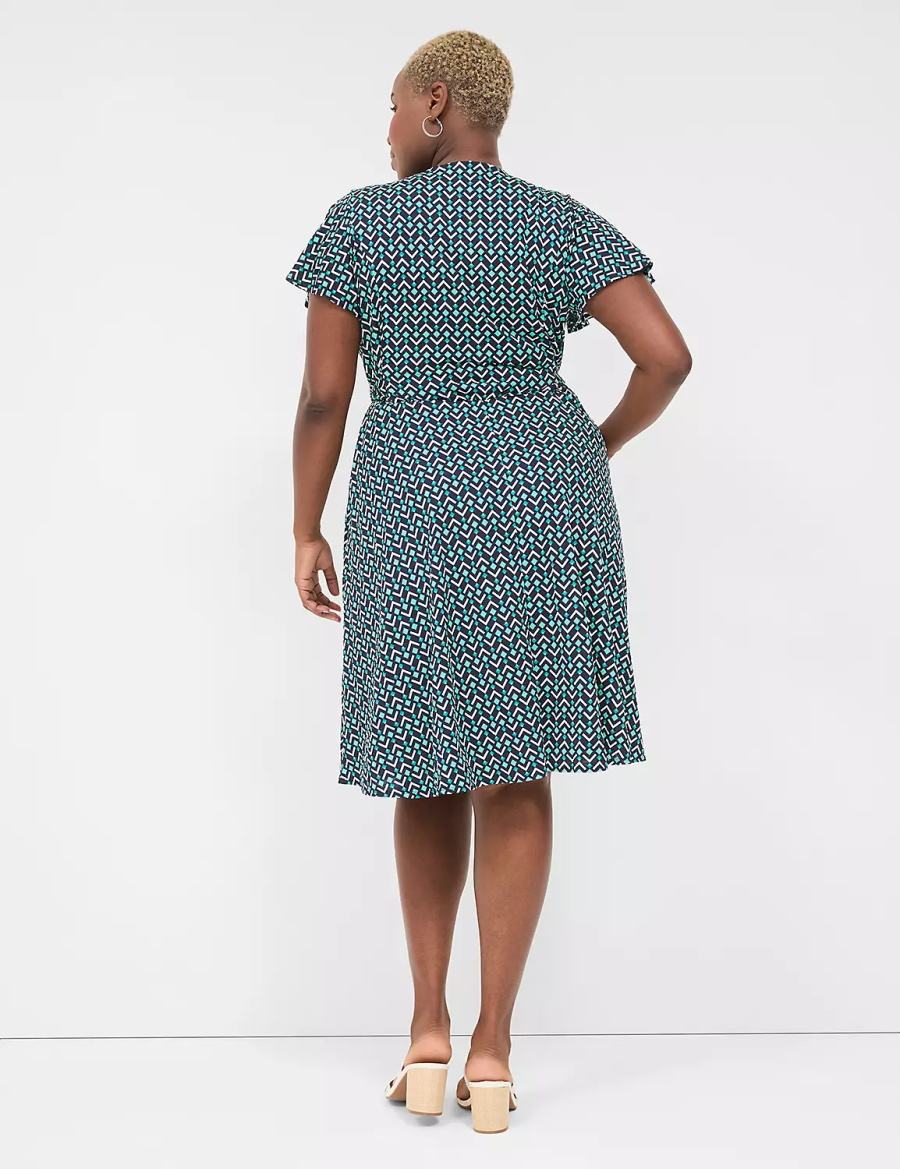 Turquoise Navy Lane Bryant Lena Surplice-Neck Women Knitted Dress | DUI656YC