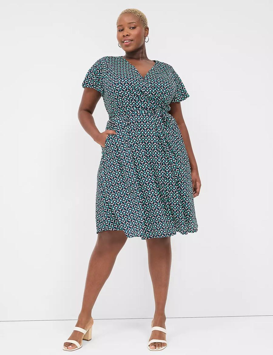 Turquoise Navy Lane Bryant Lena Surplice-Neck Women Knitted Dress | DUI656YC