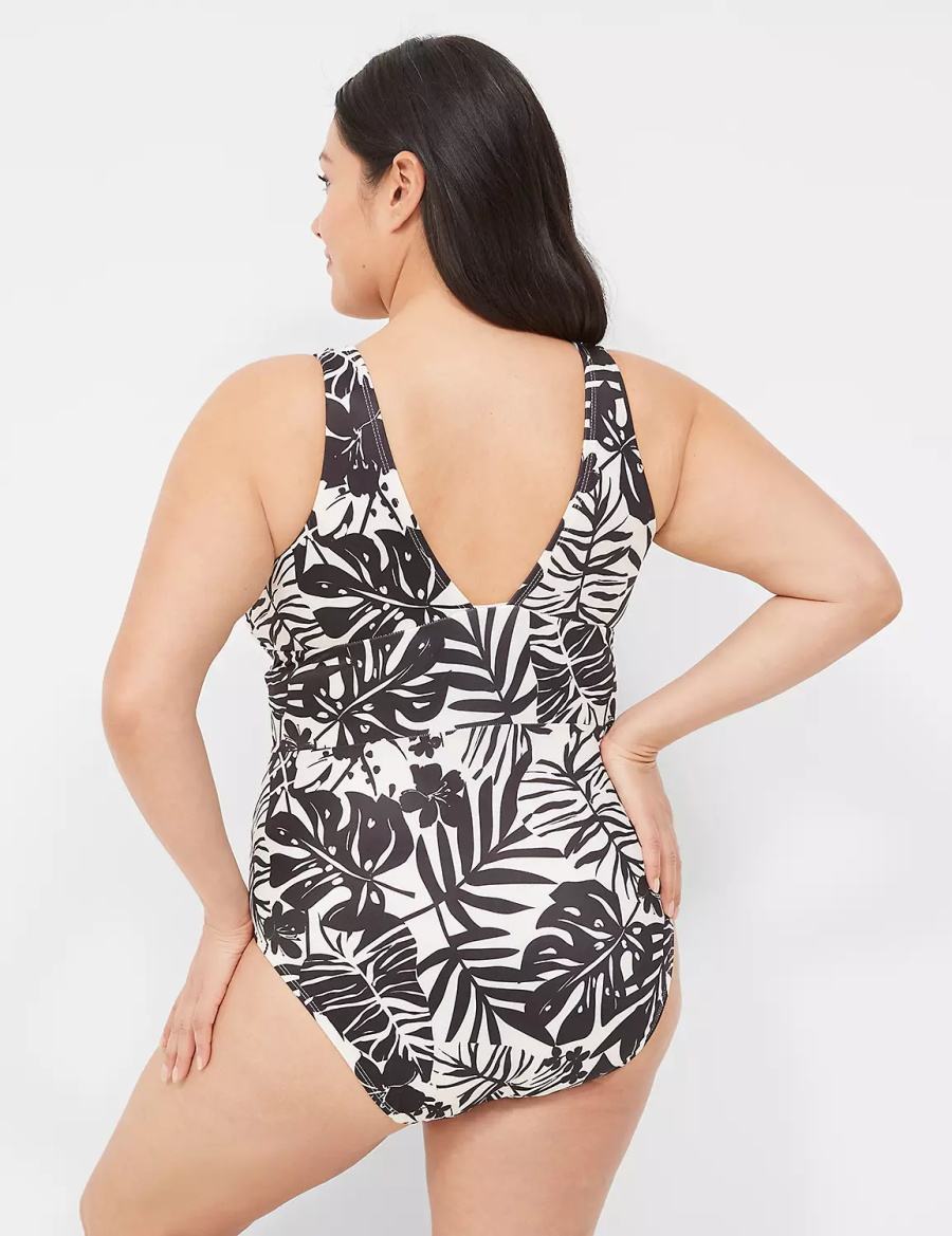 White Black Lane Bryant No-Wire Plunge One-Piece Women Swimsuits | ABF5235GB