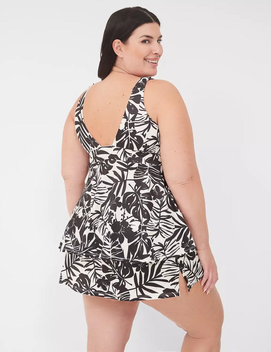 White Black Lane Bryant No-Wire Plunge Tankini Women Bikini Top | VVS3163AV