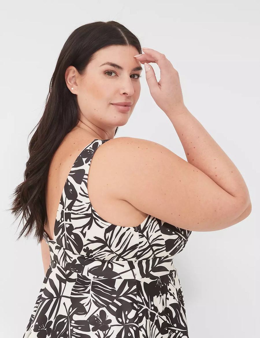 White Black Lane Bryant No-Wire Plunge Tankini Women Bikini Top | VVS3163AV