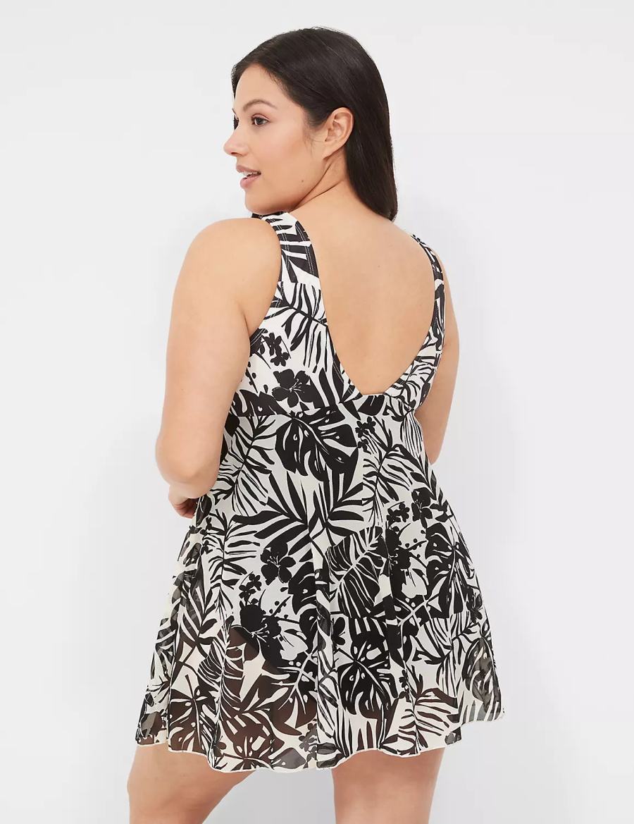 White Black Lane Bryant No-Wire Wrap Swim Women Dress | VDE8992CT