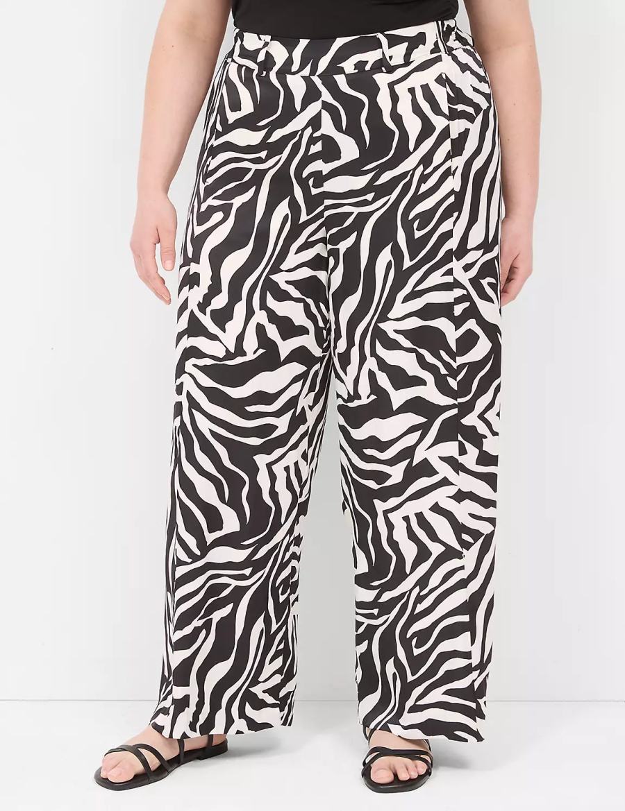 White Black Lane Bryant Pull-On Satin Wide Leg Women Pants | GOL6369EW