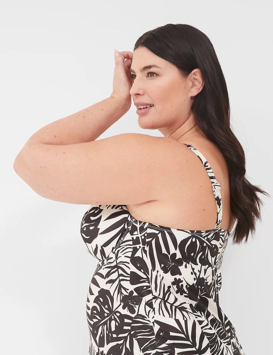 White Black Lane Bryant Underwire Balconette Tankini Women Bikini Top | OEF1870CF