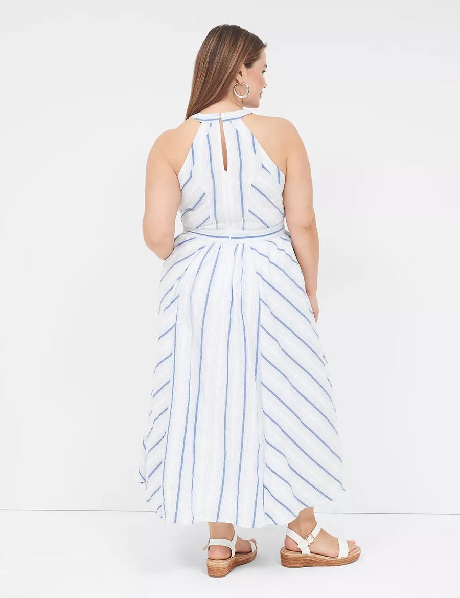 White Blue Lane Bryant Halter-Neck Women Maxi Dress | TSO961JU