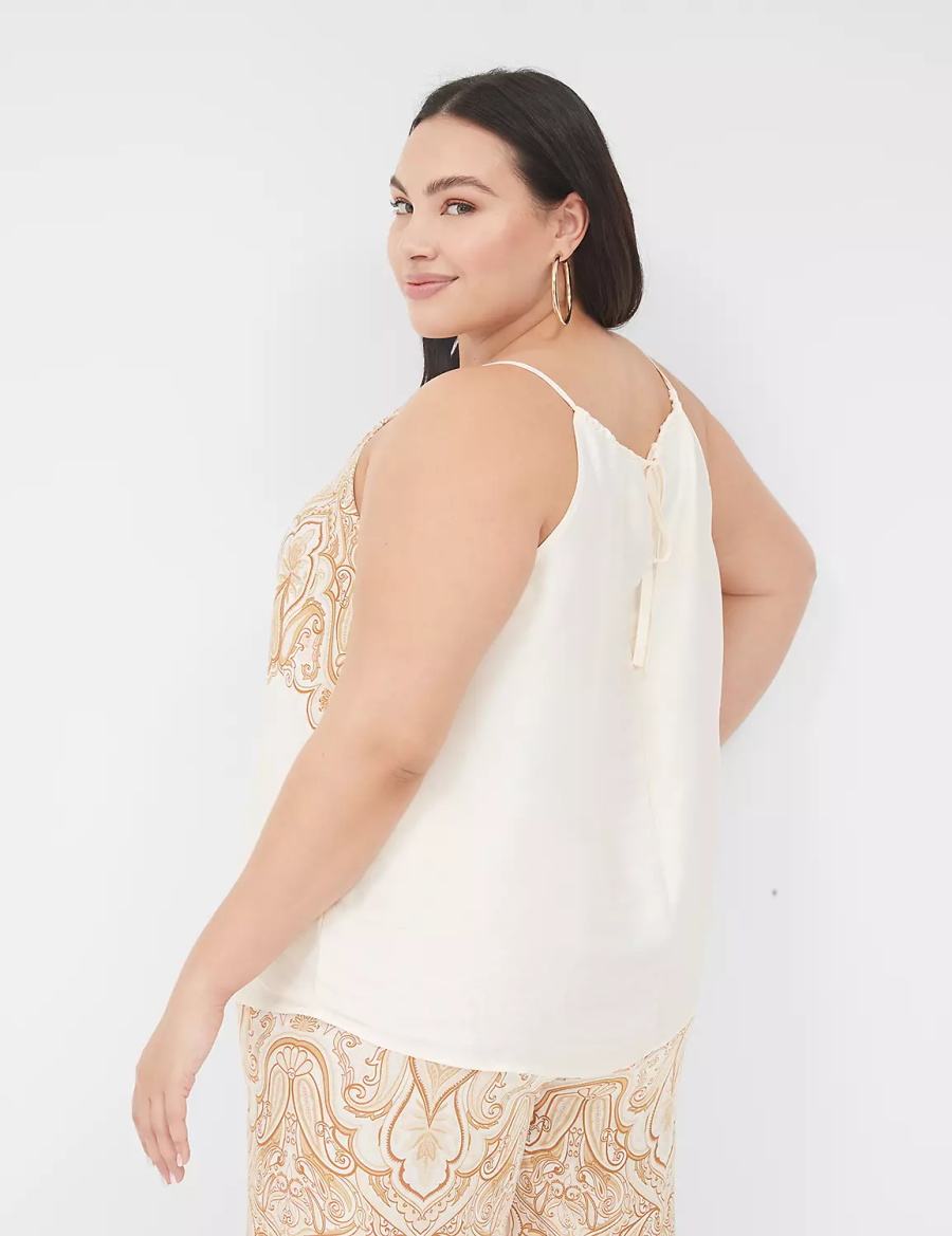 White Brown Lane Bryant Swing Satin Top Women Tank Top | HUM8751YP