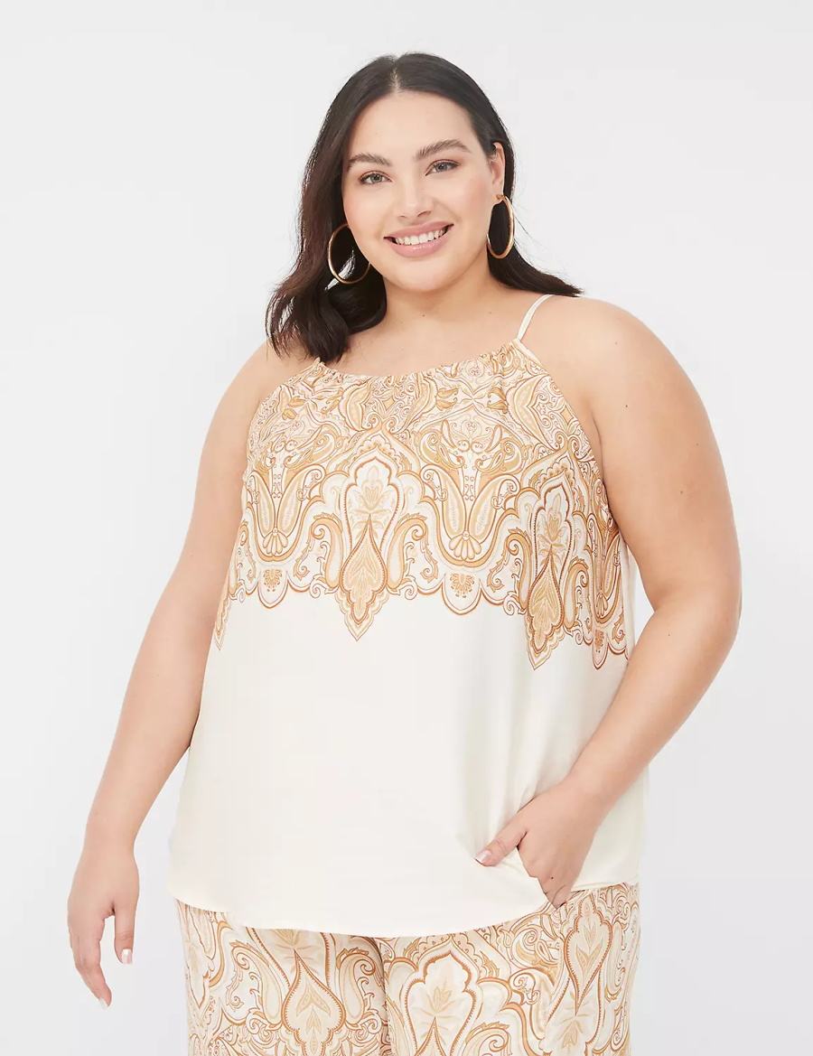 White Brown Lane Bryant Swing Satin Top Women Tank Top | HUM8751YP