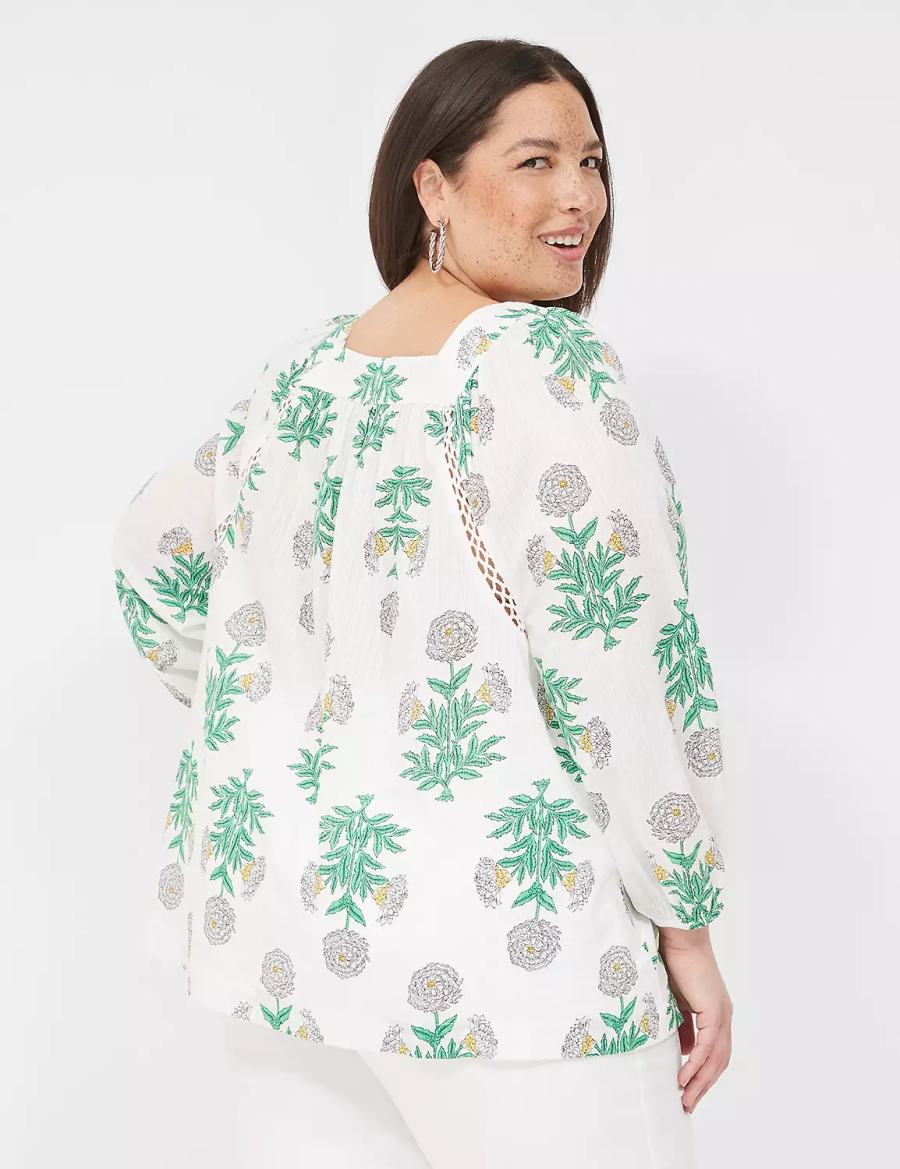 White Green Lane Bryant Swing Square-Neck Peasant Women Blouse | PHY7896ZO