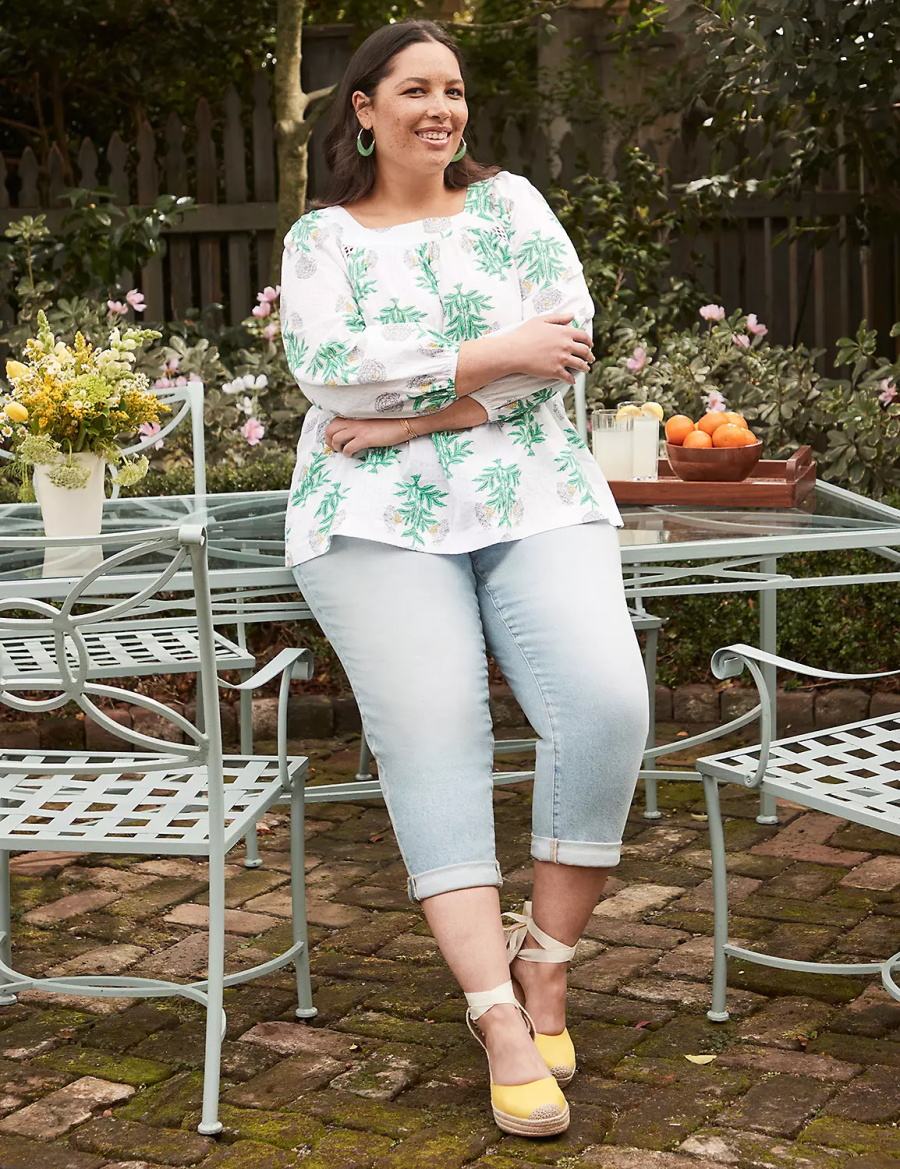 White Green Lane Bryant Swing Square-Neck Peasant Women Blouse | PHY7896ZO