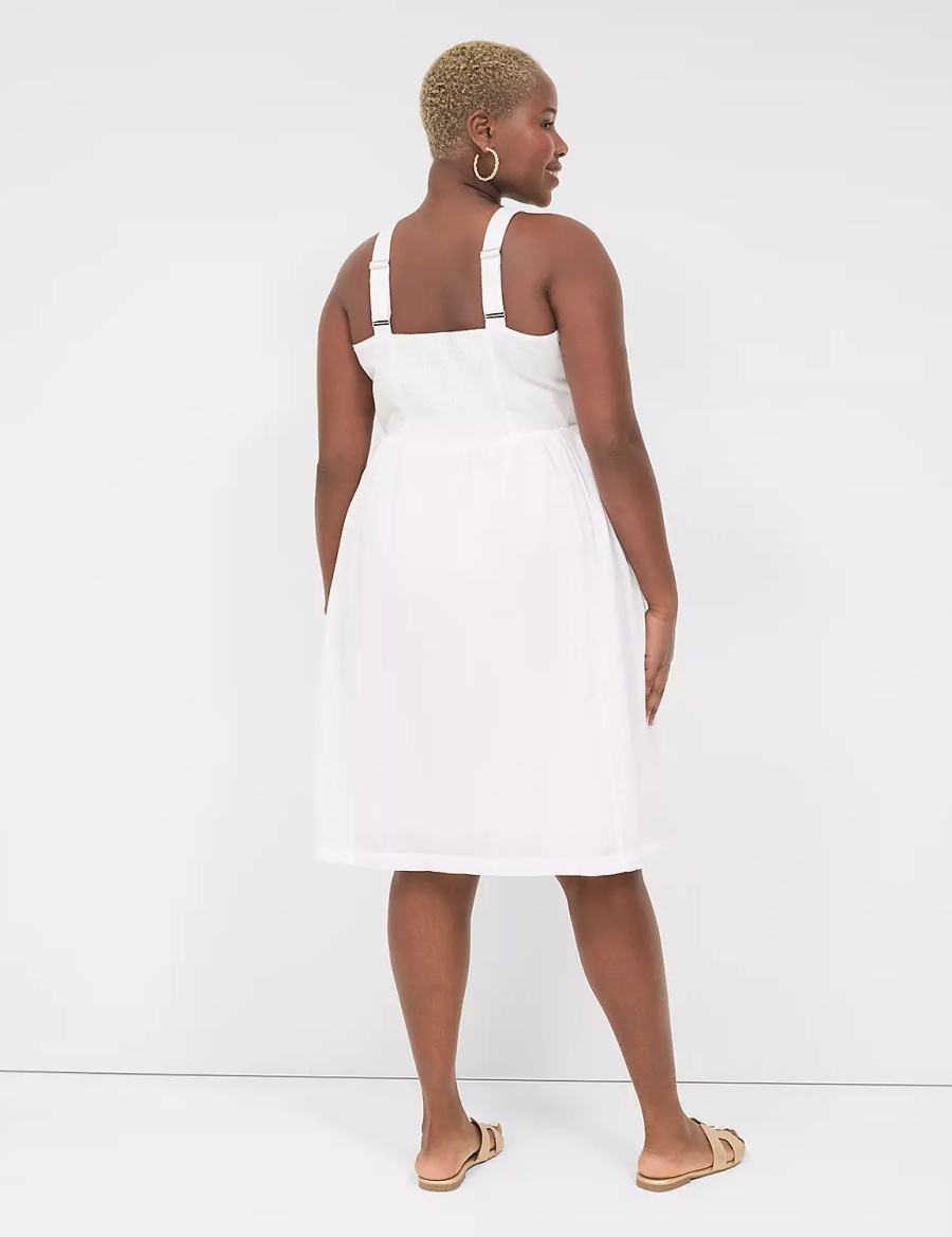 White Lane Bryant Applique-Bodice Smocked-Back Women Midi Dress | ONC4360QB