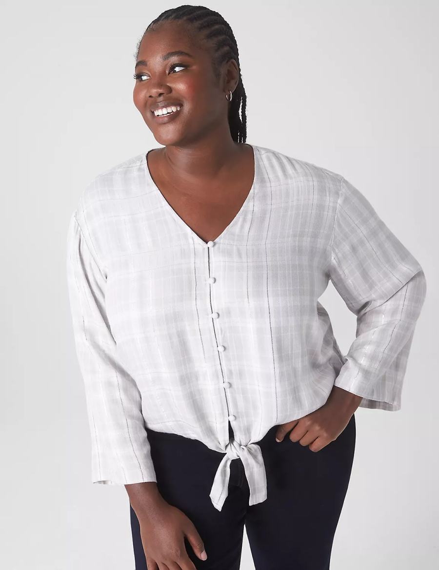 White Lane Bryant Classic Button-Down Tie-Hem Top Women Shirts | WST9479UB