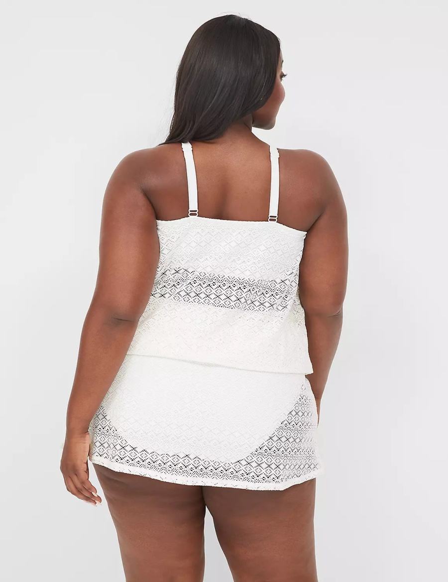 White Lane Bryant Crochet No-Wire Blouson Tankini Women Bikini Top | MBD9472YU