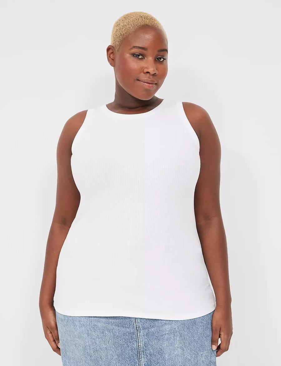 White Lane Bryant Fitted High-Neck Rib Women Tank Top | EWH5696JI