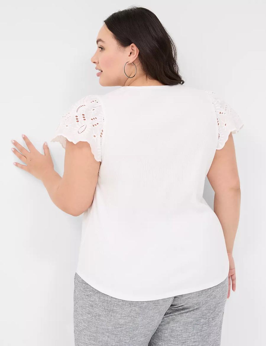 White Lane Bryant Flutter Eyelet-Sleeve Top Women T Shirts | ONY3681JW