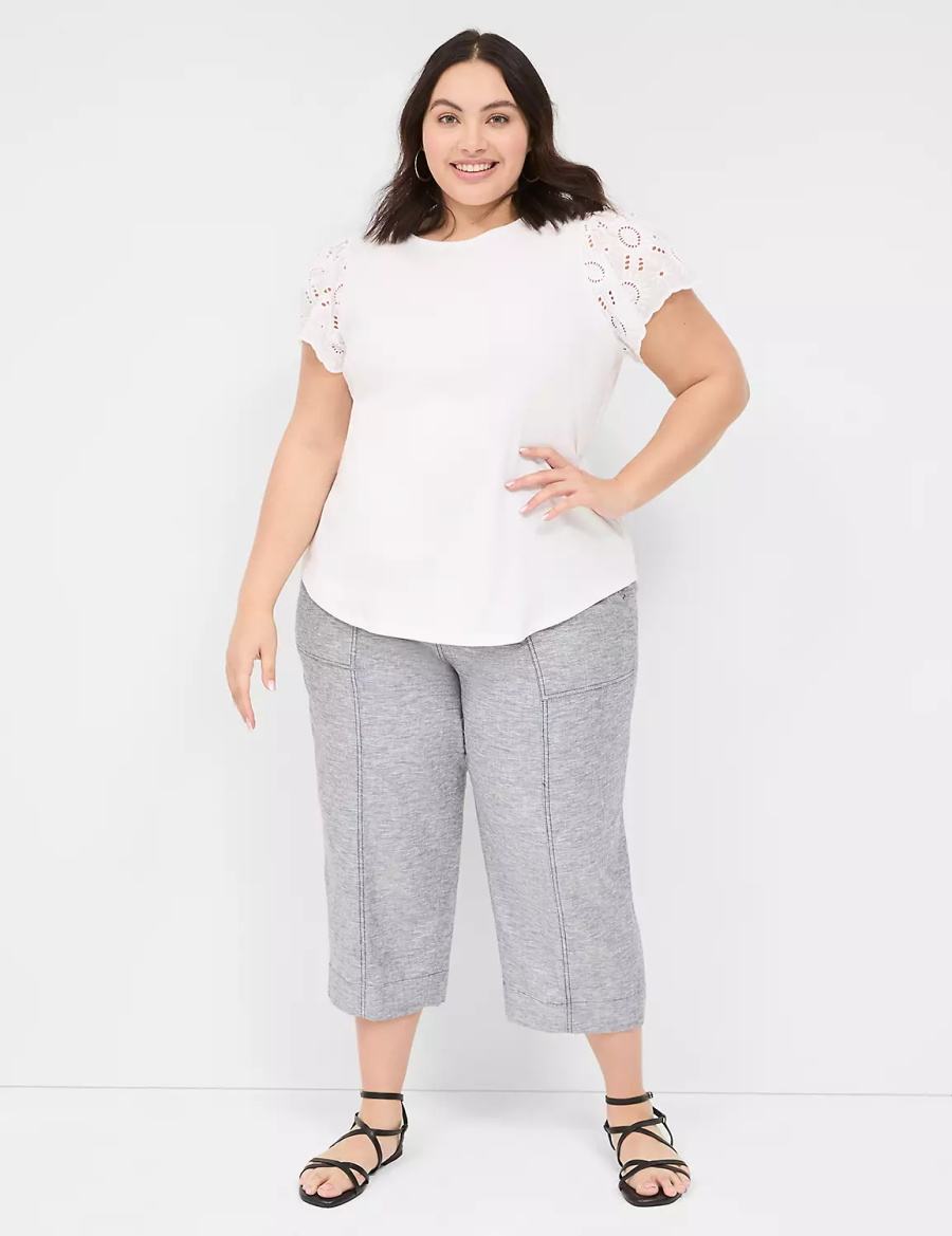 White Lane Bryant Flutter Eyelet-Sleeve Top Women T Shirts | ONY3681JW