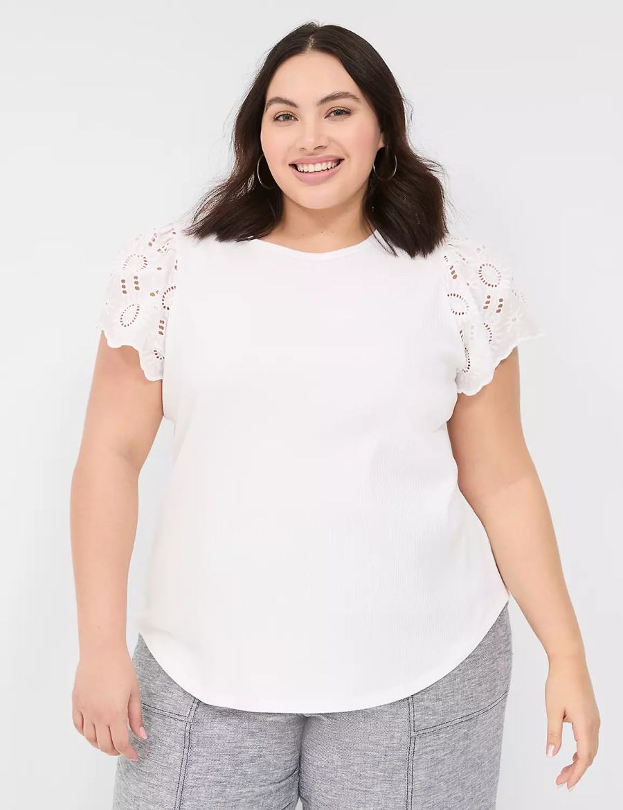 White Lane Bryant Flutter Eyelet-Sleeve Top Women T Shirts | ONY3681JW