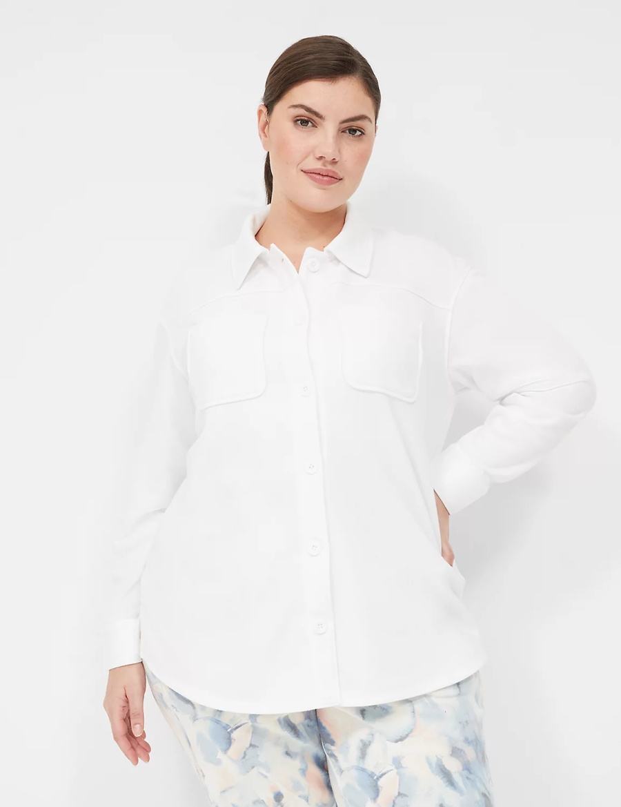 White Lane Bryant LIVI Button-Front French Terry Shacket Women Shirts | NMW6344UC