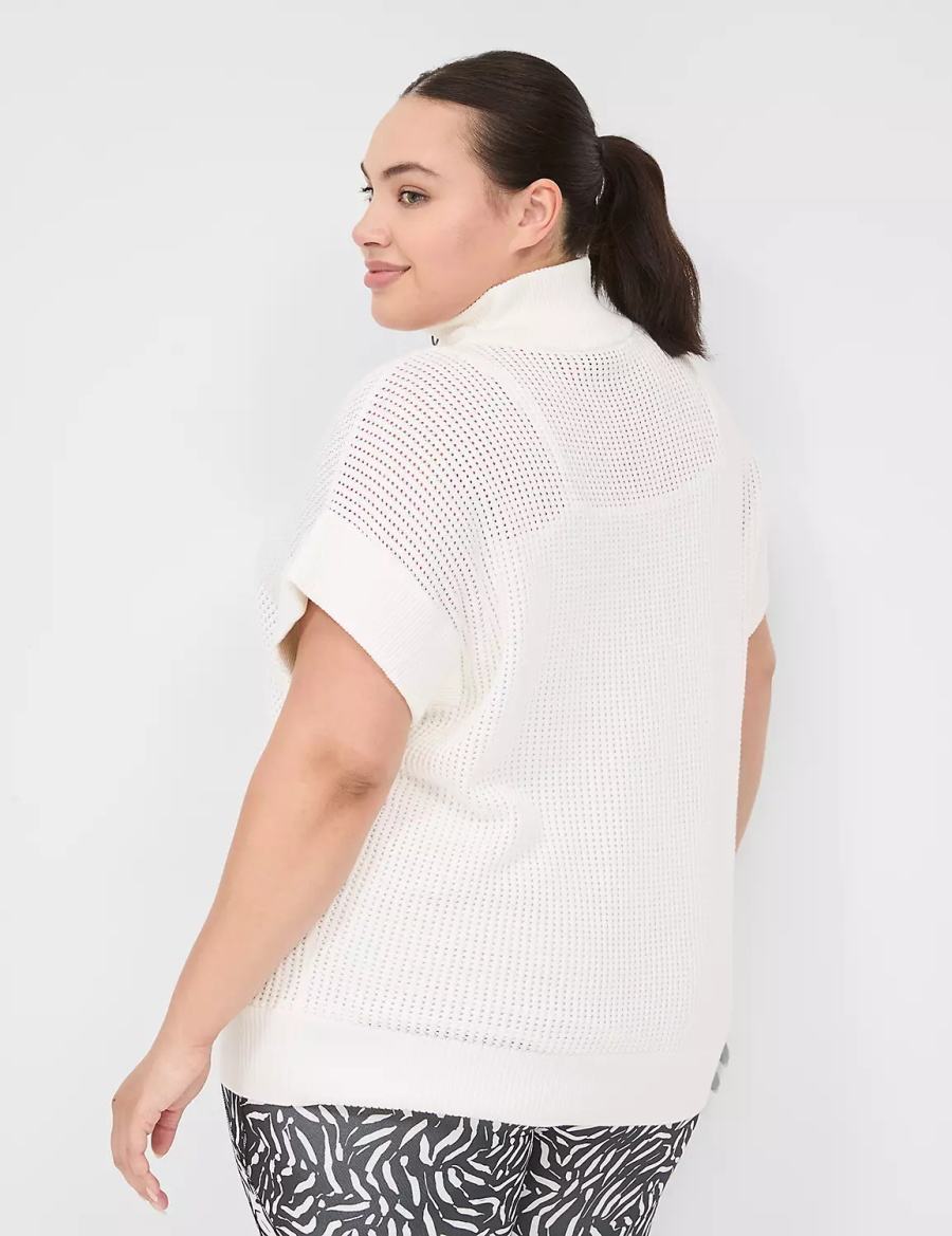 White Lane Bryant LIVI Short-Sleeve Half-Zip Mesh Women Sweaters | HIF8267NR