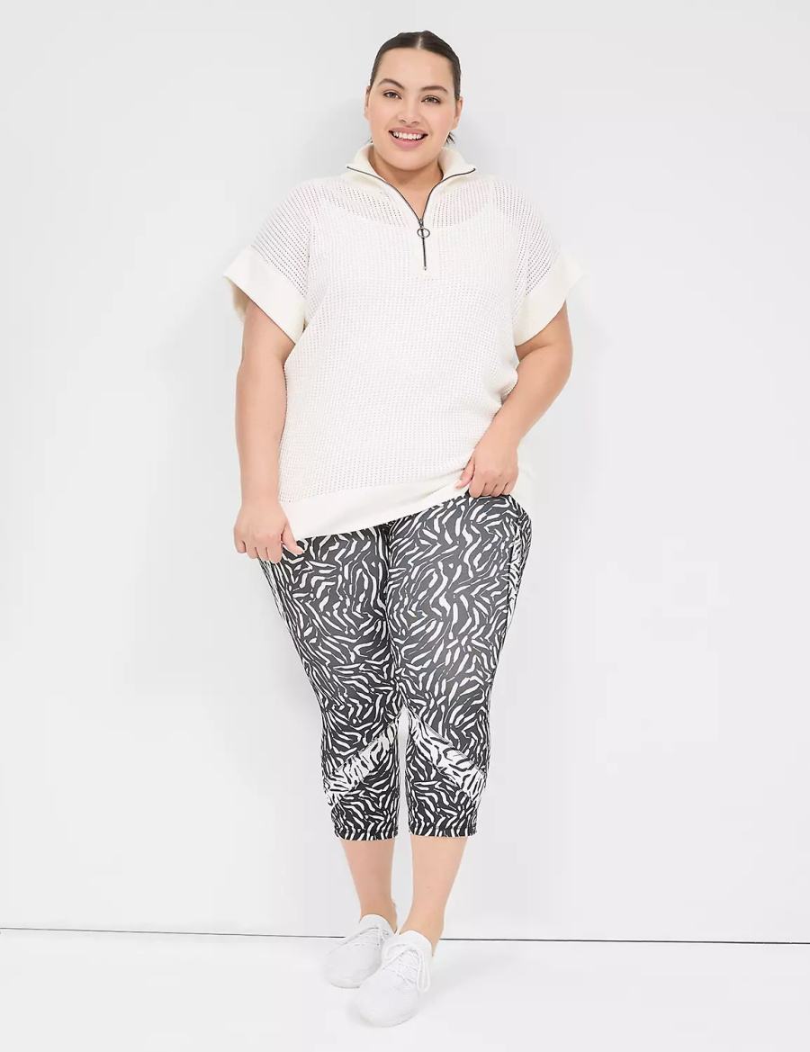 White Lane Bryant LIVI Short-Sleeve Half-Zip Mesh Women Sweaters | HIF8267NR