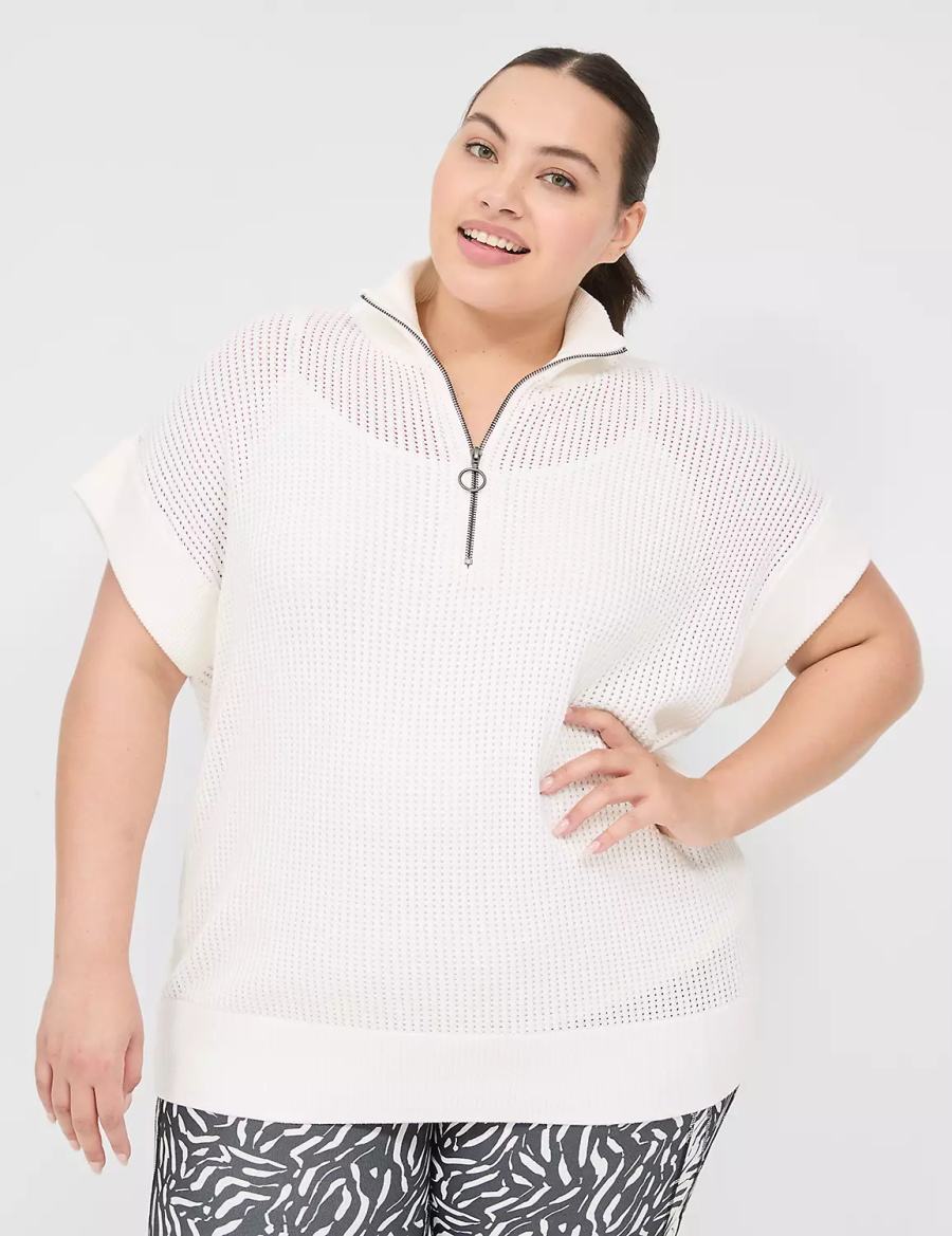 White Lane Bryant LIVI Short-Sleeve Half-Zip Mesh Women Sweaters | HIF8267NR