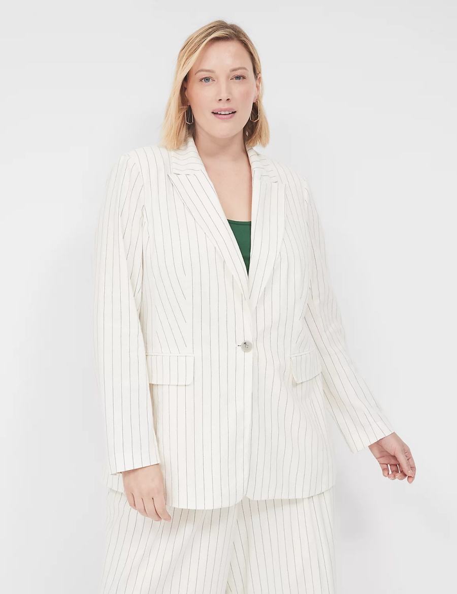 White Lane Bryant Linen Pinstripe One-Button Women Blazers | QZY8221BD