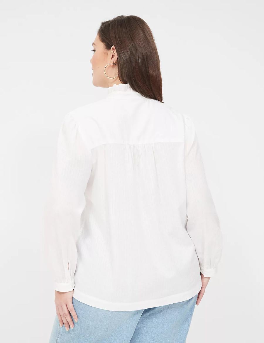 White Lane Bryant Long-Sleeve Ruffle Collar Women Blouse | HQZ511TJ