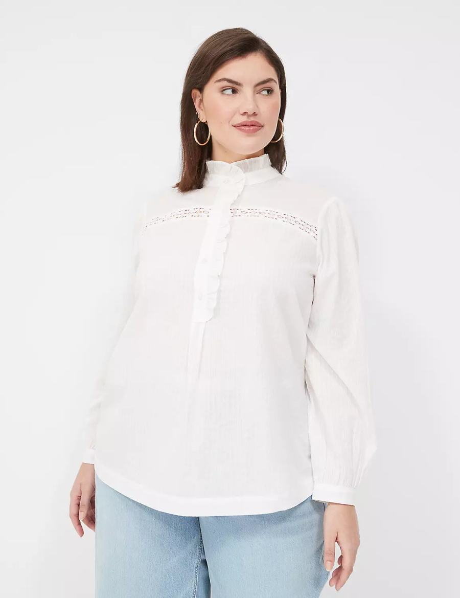 White Lane Bryant Long-Sleeve Ruffle Collar Women Blouse | HQZ511TJ