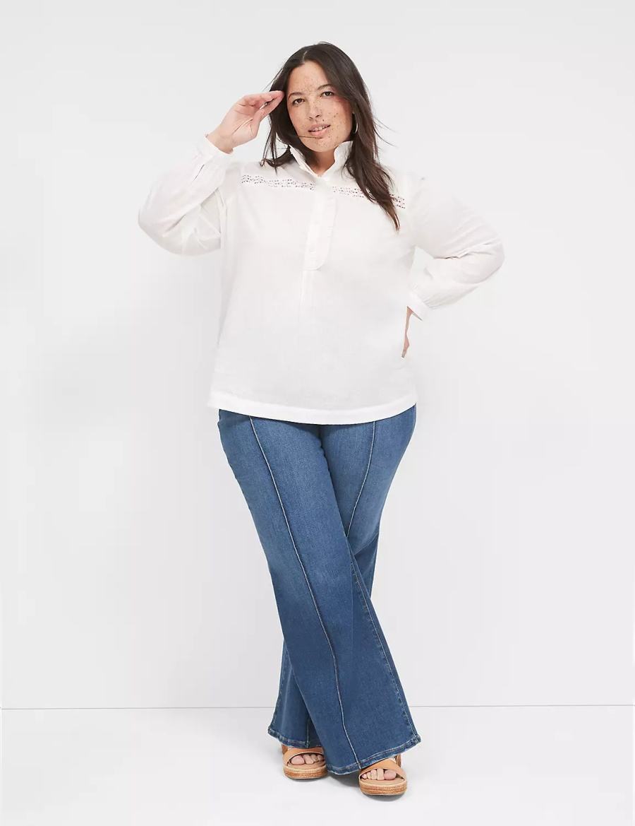 White Lane Bryant Long-Sleeve Ruffle Collar Women Blouse | HQZ511TJ