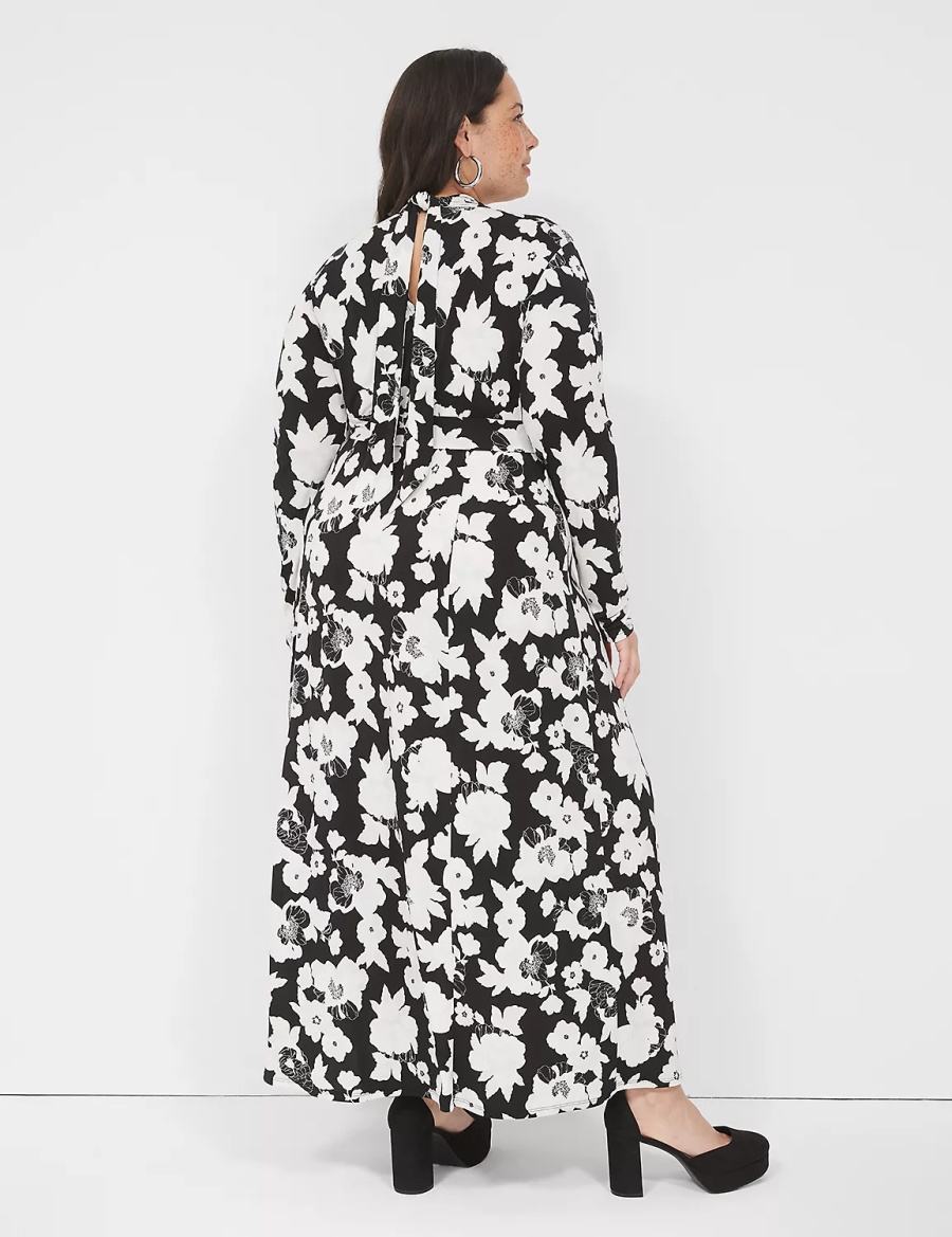 White Lane Bryant Long-Sleeve Tie-Neck Jersey Women Maxi Dress | HAI740OJ