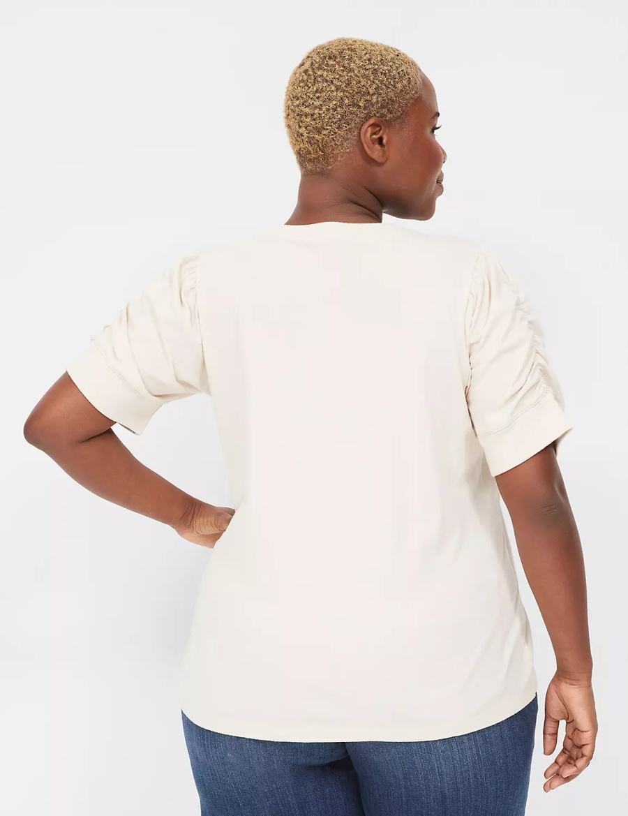 White Lane Bryant Puff-Sleeve Crew-Neck Tee Women T Shirts | QEF4757XC