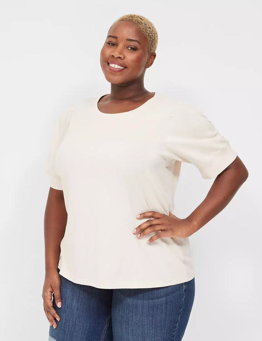 White Lane Bryant Puff-Sleeve Crew-Neck Tee Women T Shirts | QEF4757XC