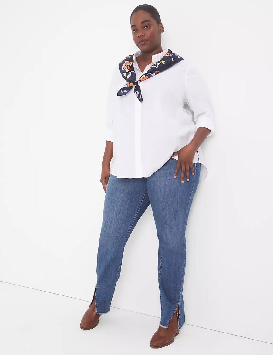 White Lane Bryant Relaxed Button-Front Boyfriend Women Shirts | OWW644BG