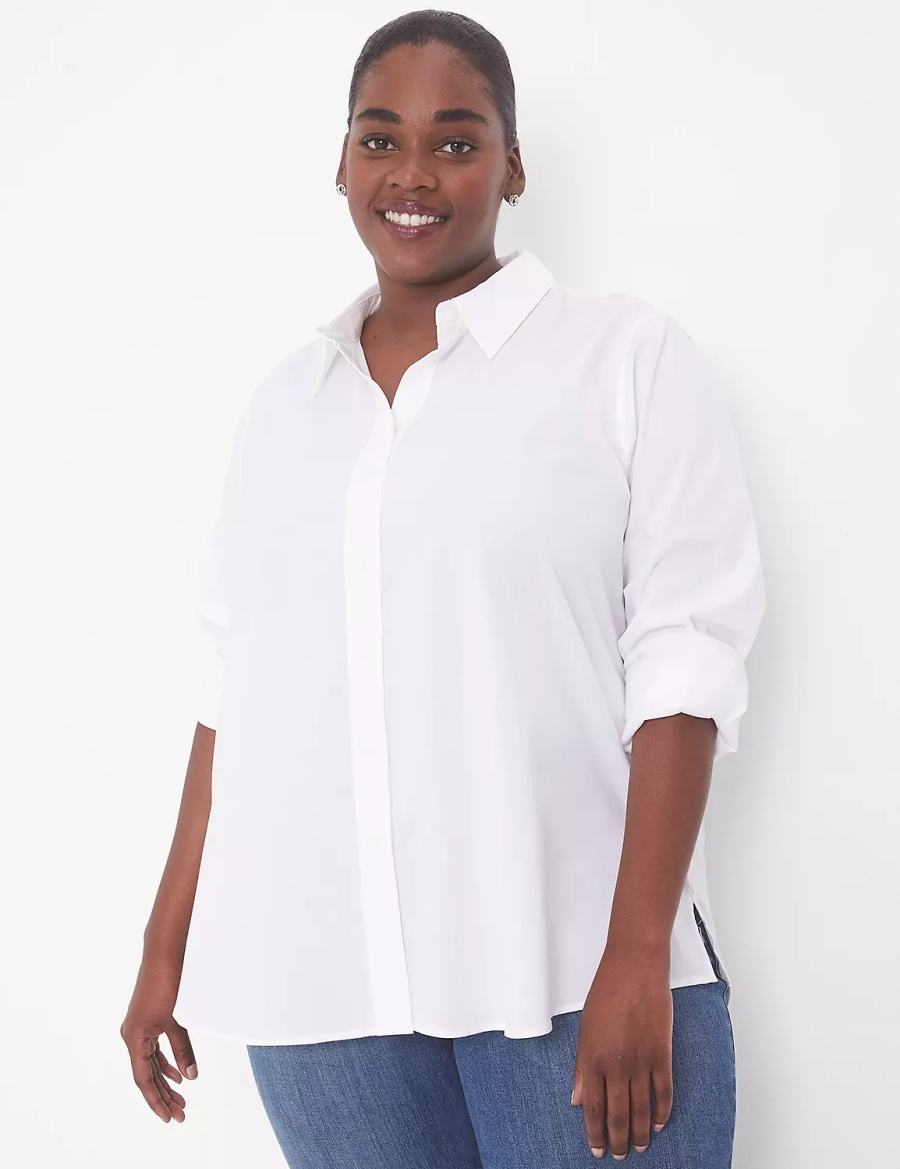 White Lane Bryant Relaxed Button-Front Boyfriend Women Shirts | OWW644BG