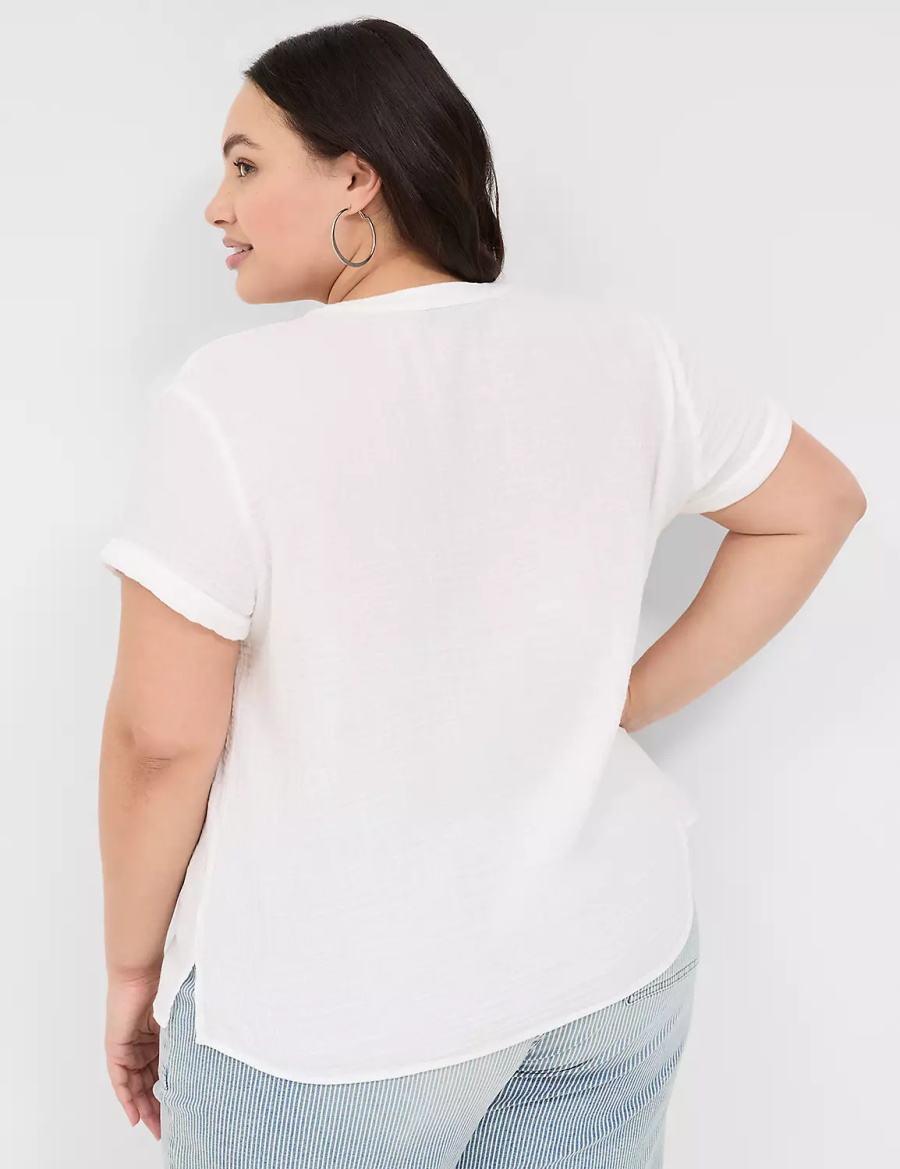 White Lane Bryant Relaxed Gauze V-Neck Popover Women Shirts | XPT9882DB