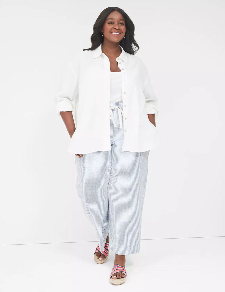 White Lane Bryant Relaxed Linen Button-Down Women Shirts | IAJ516MM